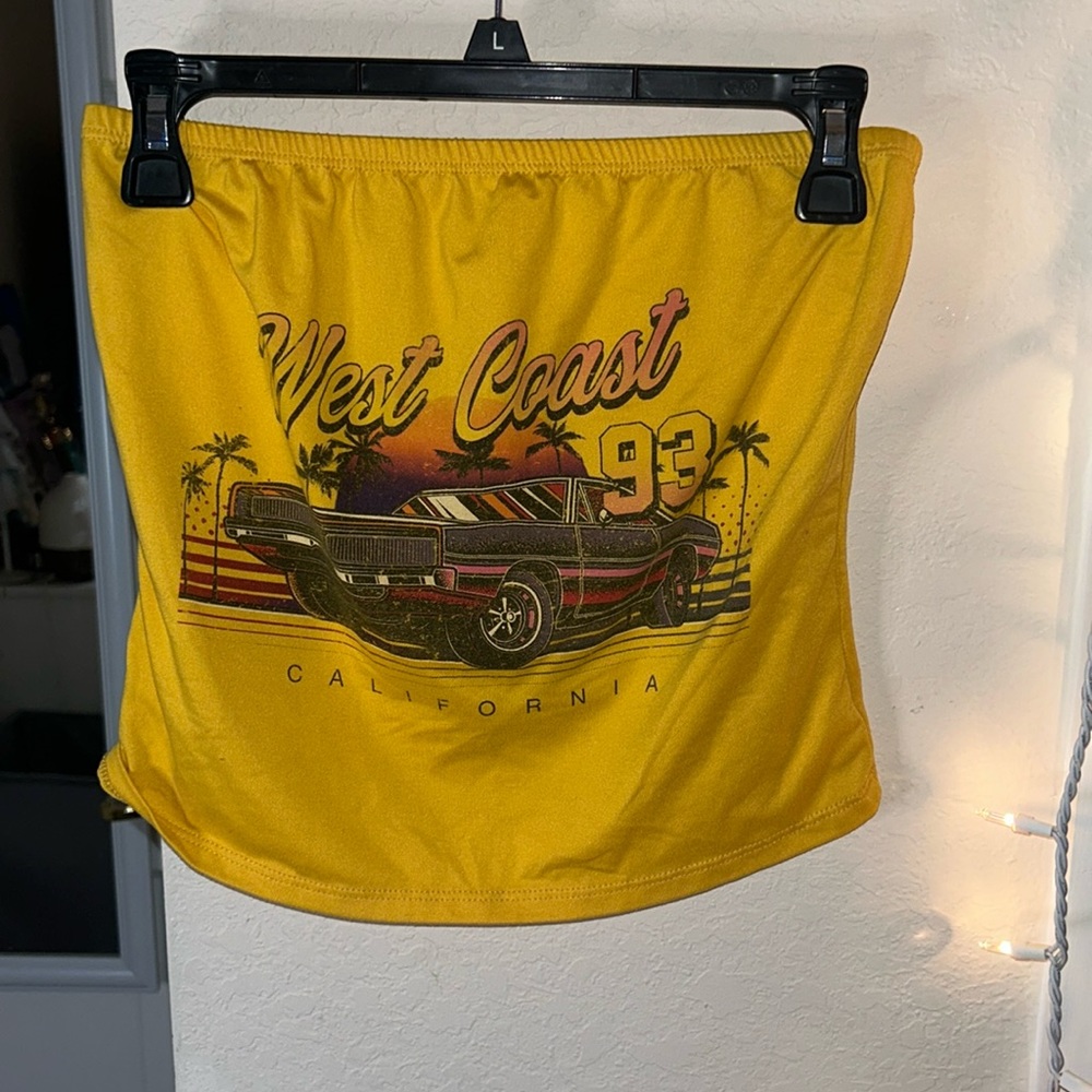 West Coast California Graphic Cropped Tube Top - Yellow | Large | Rue 21 | Marci